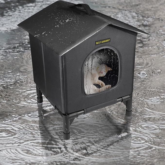 Rest-Eazzzy Heated Cat House for Indoor Cats in Winter, Waterproof, Fully Insulated Shelter, Great for Cat Houses and Cat Beds (Black, Small)