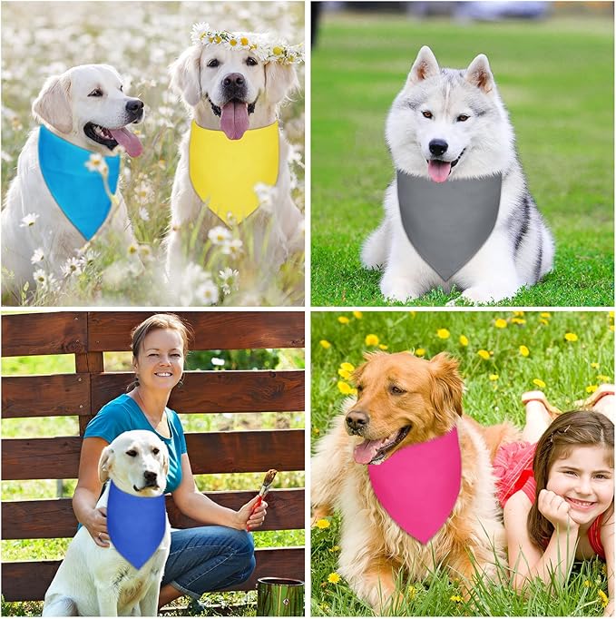 Frienda 12 Pcs Plain Dog Bandanas Blank Puppy Adjustable Triangle Solid Color Dog Bandanas Multicolor Puppy Scarf Heat Transfer Washable Handkerchief(80 x 55 x 55 cm,Basic Color)