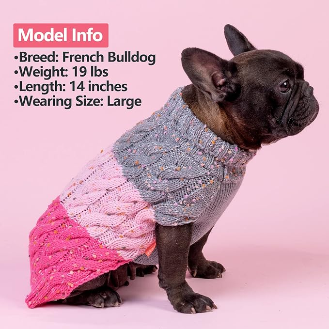 KYEESE Dog Sweater Color Block with Fuzzy Thread Knitted Turtleneck Dog Knitwear with dots in a Variety of Colors for Small Dogs Fall Winter Dogs Clothes, Pink, L
