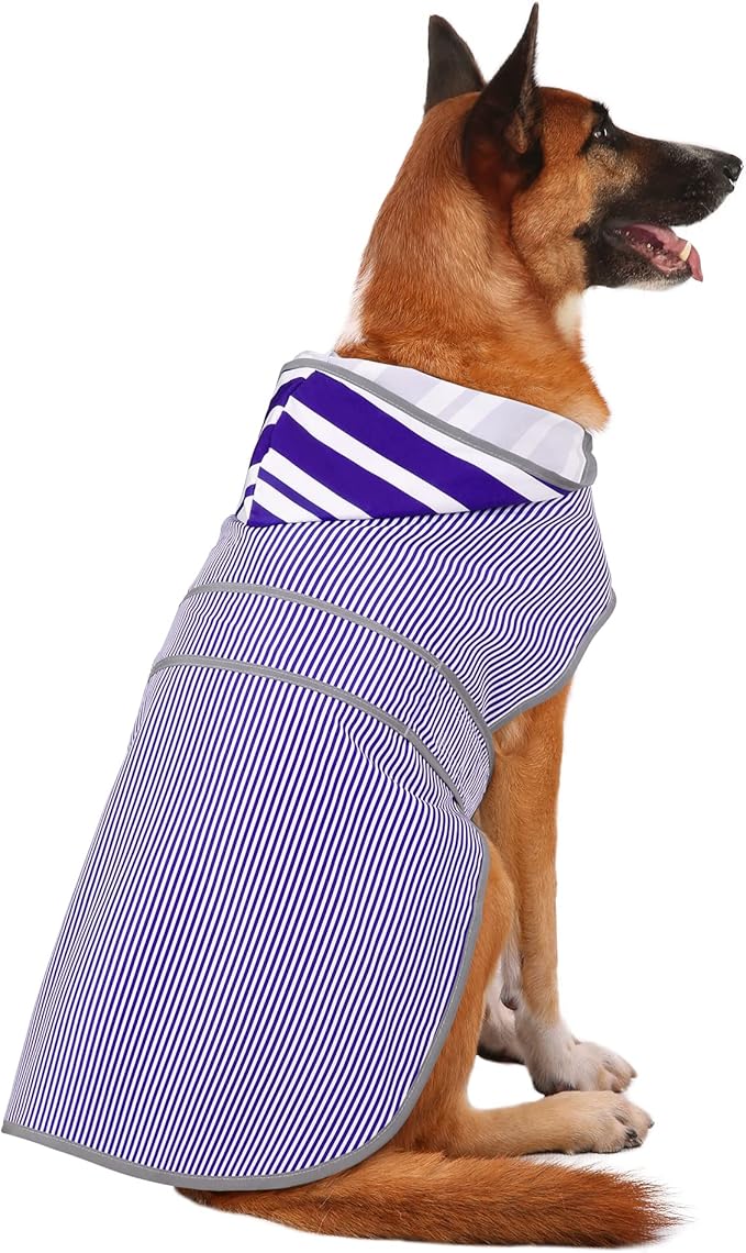 Dog Raincoat for Large Dogs Puppies Waterproof Hooded Rain Jacket with Reflective Strips Leash Hole & Poncho Adjustable Fit (Bluestripe,XXL)