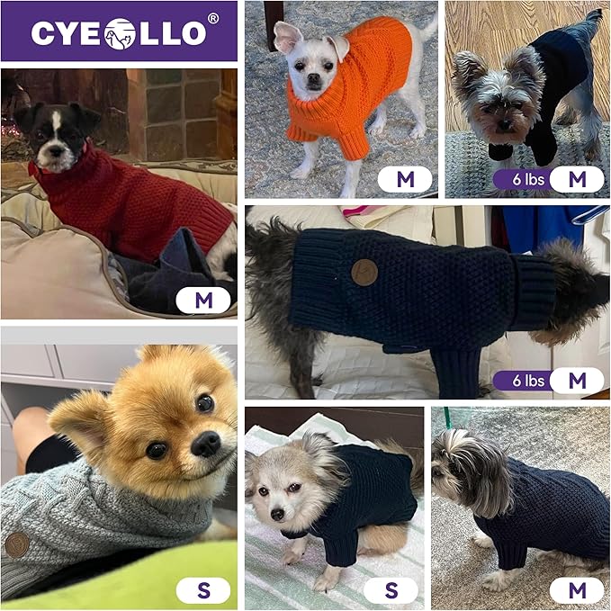 cyeollo Small Dog Sweater Warm Turtleneck Knitted Pet Winter Dog Clothes with Leash Hole Puppy Sweaters for Small Dogs