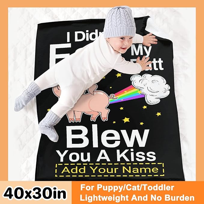 Custom Funny Pig Blanket Gift for Men Women, 40x50 Inches Soft Flannel Cozy Throws Blankets Funny Gift Idea for Adult Teen Kids Girls Boys Animals Pattern for Birthday Christmas Bed Sofa Couch