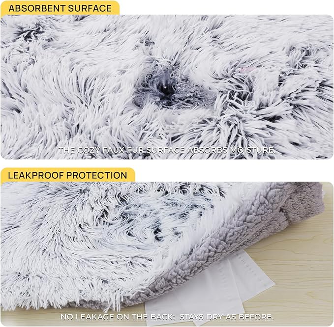 Luciphia Large Waterproof Dog Blanket Pet Washable Liquid Proof Furniture Protector Shaggy Plush Calming Long Faux Fur Bed Cover for Couch Cat Blankets Reversible Protection, Mist Grey, 50" x 60"