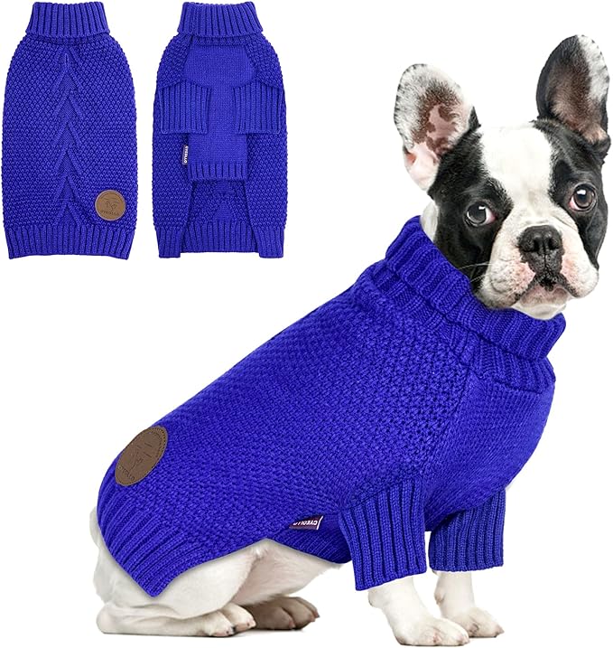 cyeollo Dog Sweater Pullover Turtleneck for Dogs, Classic Knitwear Fall Winter Cold Weather Doggie Clothes Warm Pet Apparel Small Medium Large Dog Sweaters, Royal Blue XL