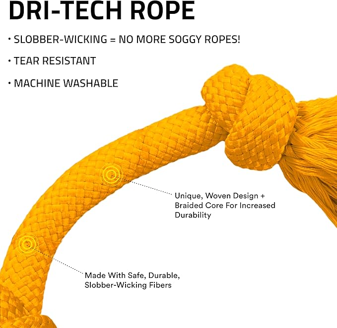 Playology Dog Toys | Dri-Tech Rope Toy Tug of War Rope for Aggressive Chewers | Medium Cheddar Cheese Scented Toy - Easy to Clean and Made from Non Toxic Materials