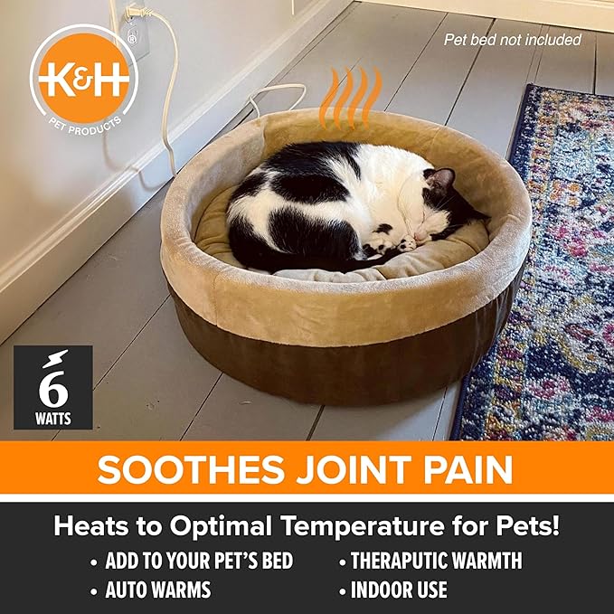 K&H Pet Products Pet Bed Warmer, Turn Any Pet Bed Into a Heated Cat or Dog Bed, Waterproof Indoor Heated Warming Pad Insert, Automatic Temperature, Safety Listed - Medium 20.5 X 6.75in Gray