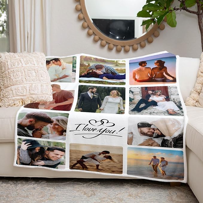 Personalized Blanket with Photo, Custom Photo Blanket, Customized Picture Blankets, Customizable Blankets, Personalized Anniversary Birthday Gifts for Women & Men