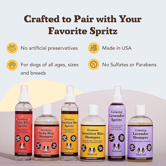 Natural Dog Company Sensitive Skin Deodorizing Spray 8 oz – Hypoallergenic Neutral-Scent Dog Spritz with Aloe, Oatmeal & Lavender – Free of Sulfates, Parabens & Artificial Fragrance
