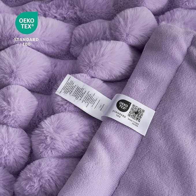 Cozy Bliss Faux Fur Throw Blanket for Couch, Cozy Warm Plush Striped Blanket for Sofa Bedroom Living Room, 90 * 90 Inches Lavender