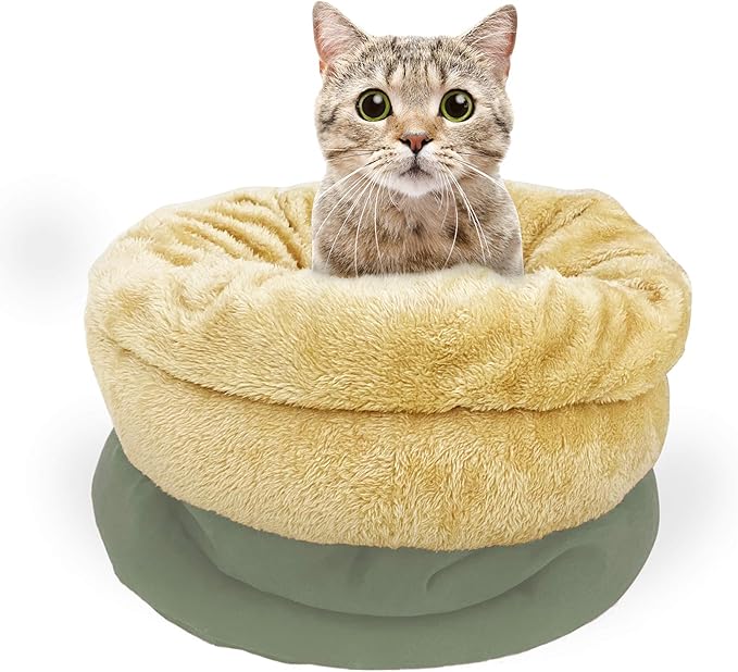 4 in 1 Self Warming Burrow Cat Bed, Pet Hideway Sleeping Cuddle Cave (Sage Green)
