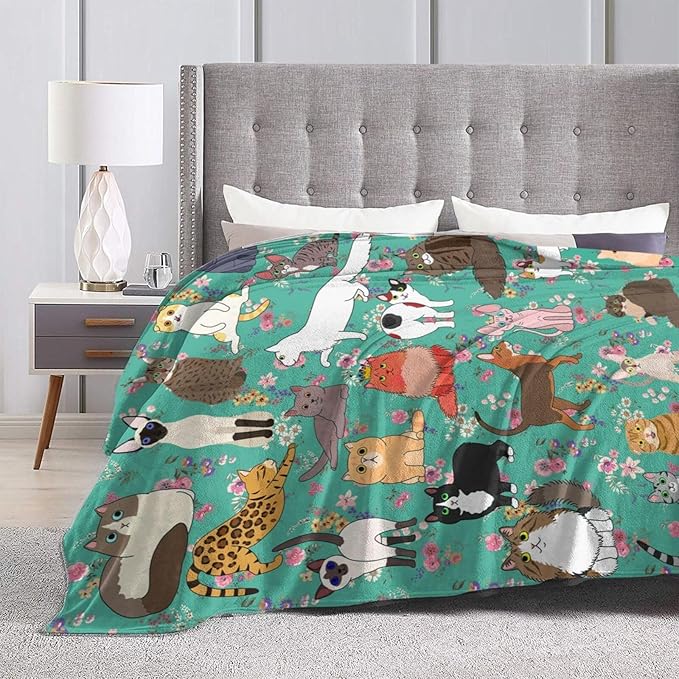 Cat Gifts Blanket 60"X50" Bed Throw Blanket Soft Lightweight Cozy Warm Blankets for Kids Teens Men Women