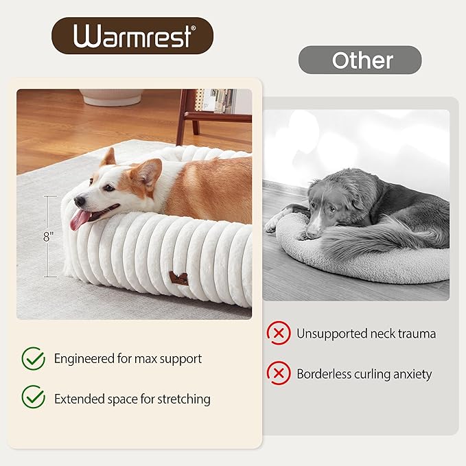 Orthopedic Dog Bed for Small Medium Dogs - Washable Rectangle Corduroy Fleece Pet Bed with Removable Cover and Nonskid Bottom, Calming Puppy Bed Soft Pet Sofa, Cream(30x24x8inchs)