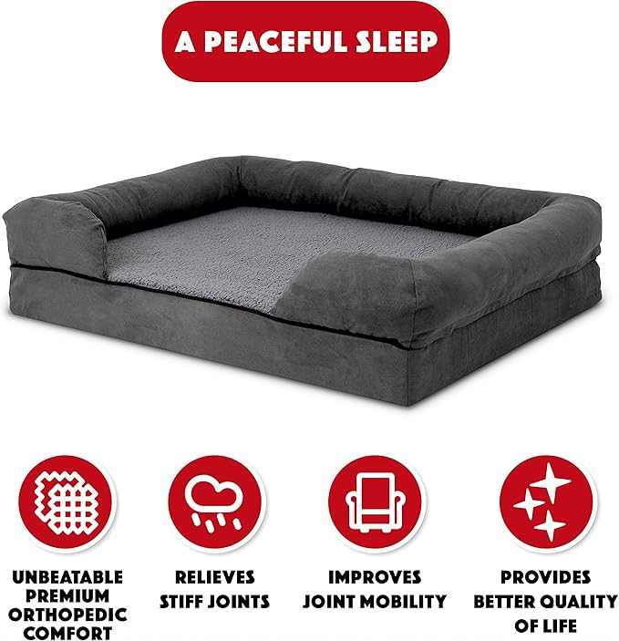 The Dog’s Bed, Large Grey Plush (no Logo), Memory Foam, Pain Relief: Arthritis, Hip & Elbow Dysplasia, Post Surgery, Lameness, Supportive, Calming, Waterproof Washable Cover