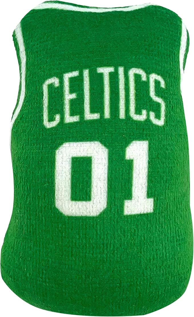 BEST PLUSH CAT TOY: NBA BOSTON CELTICS Complete Set of 3 piece Cat Toys filled with Fresh Catnip. Includes: 1 Jersey Cat Toy, 1 Basketball Cat Toy with Feathers & 1 #1 Fan Cat Toy. Beautiful Team LOGO