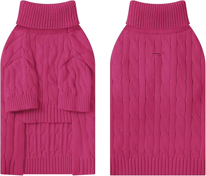 Small Dog Thermal Pullover Sweater, Classic Turtleneck Cable Knitwear Dog Clothes for Cold Weather Warm Pet Clothes for Chihuahua, Bulldog, Dachshund, Pug Hot Pink Large