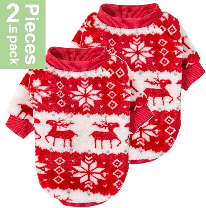 POMIU Dog Sweater, Dog Sweaters for Small Medium Dogs or Cat, Warm Soft Flannel Pet Clothes for Dogs Girl or Boy, Dog Shirt Coat Jacket (Xmas Red+Xmas White, Medium)