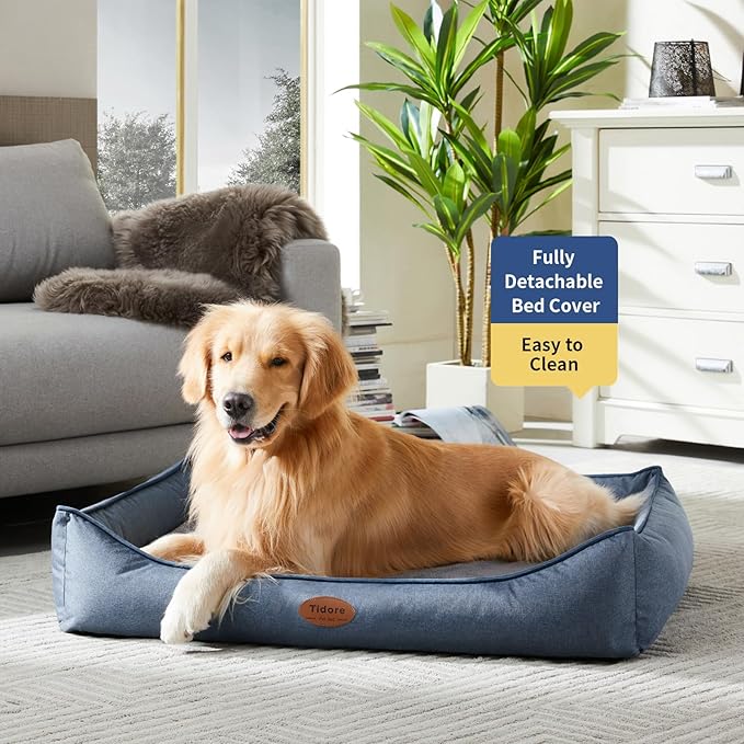 Orthopedic Dog Beds for Medium Dogs, Durable Egg Crate Foam Sofa Dog Bed wit Washable Removable Cover,Waterproof Lining,Pet Bed for Large Dogs (Denim Blue, 39.4" L x 31.5" W x 7.4" Th)