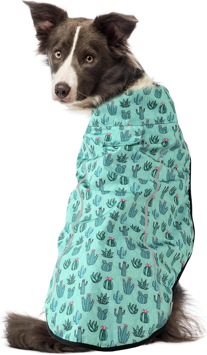 Mile High Life Dog Raincoat, Adjustable Waterproof Reflective Rain Jacket for Small Medium Large Dogs, Lightweight Breathable Pet Rain Coat with Leash Hole(Green Cactus,XXS Chest 16-19")
