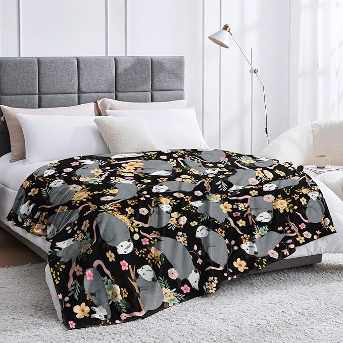 Opossum Blanket Gifts for Possums Lovers Soft Flannel Stuffed Animal Opossum Throw Blanket Birthday Gift Bedding Decor for Women Girls Kids Adults 50"x40"