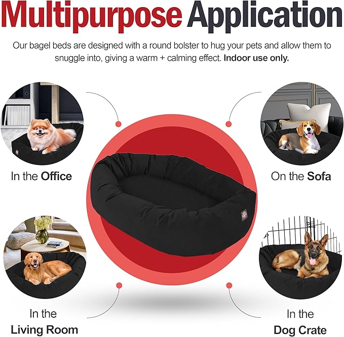 Majestic Pet 40 Inch Suede Shredded Memory Foam Mix Calming Large Dog Bed Washable 40 x 29 x 9 (Inch) - Cozy Soft Round Donut Dog Bed with Spine for Head Support - Pet Bed Black
