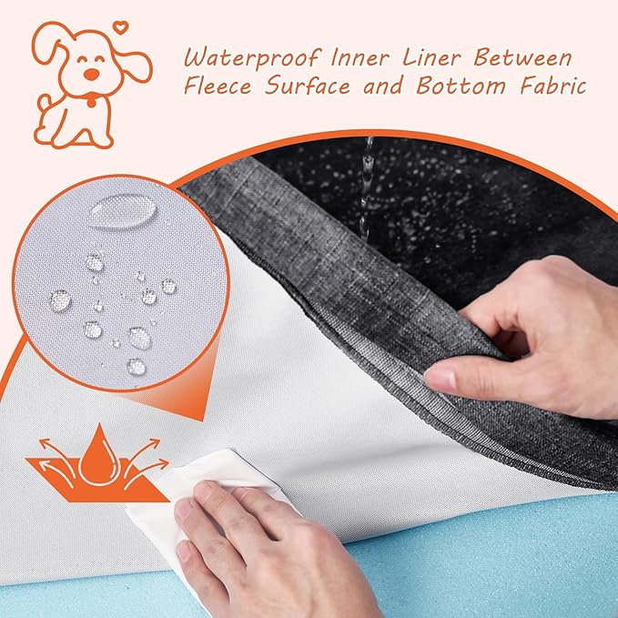 EHEYCIGA Waterproof Dog Bed Memory Foam 35x23, Orthopedic Dog Beds Mat for Large Dogs with Removable Cover, Dark Grey