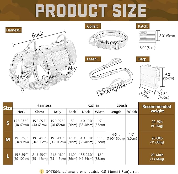 Forestpaw Tactical Dog Harness Tactical Dog Collar with Bungee Leash Set,No Pull Military Dog Harness for Walking Training,Adjustable for Medium Large Dogs,Camouflage Green,Chest 19.5-41.5"