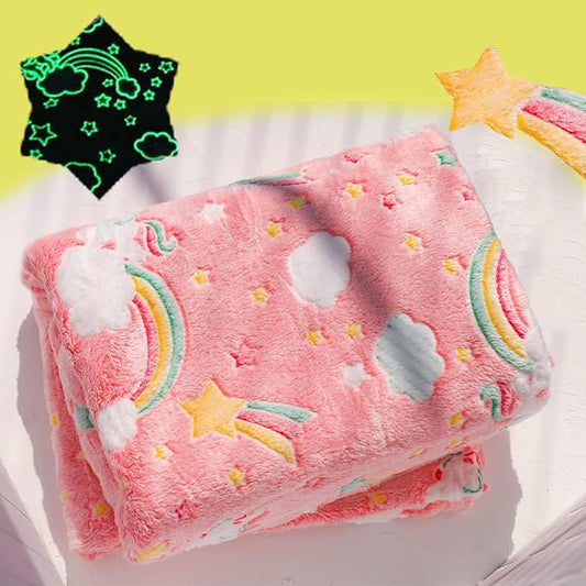 Best Gift Halloween Glow in The Dark Rainbow Throw Blanket with Storage Bag, Soft Throw Blanket for Girls Boys, Gifts for Birthday Christmas, Kids Blanket, Girls Blanket Home Travel Use, 60x50 Red