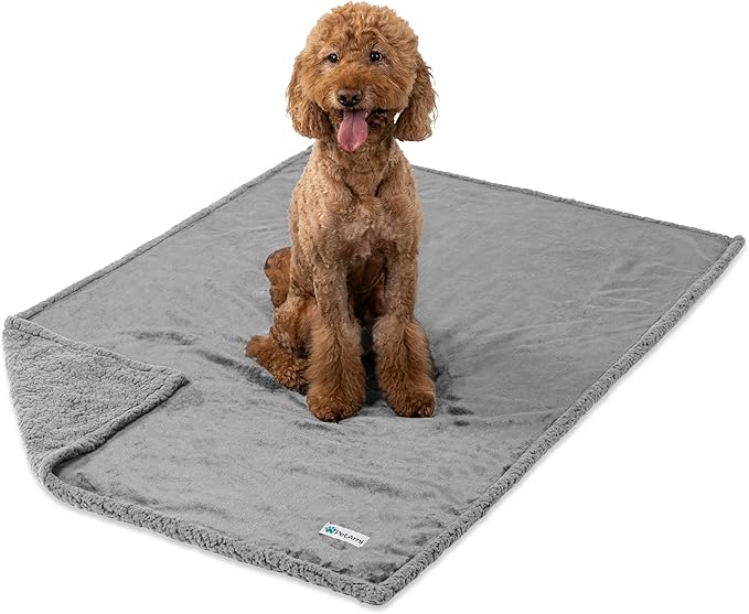 PetAmi Waterproof Dog Blanket for Queen Bed Large XL Dog Throw for Couch Cover Leakproof Furniture Protection, Sherpa Fleece, Reversible Soft Washable 90x90 Light Gray