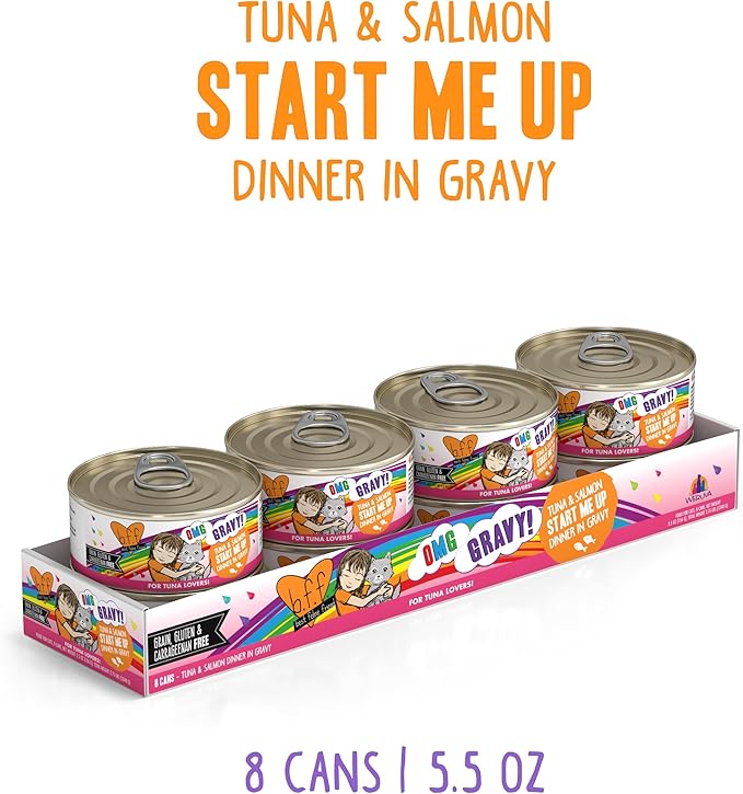 B.F.F. OMG - Best Feline Friend Oh My Gravy!, Tuna & Salmon Start Me Up with Tuna & Salmon, 5.5oz Can (Pack of 8)