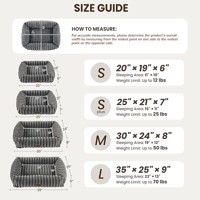 Orthopedic Dog Bed for Small Medium Dogs - Washable Rectangle Corduroy Fleece Pet Bed with Removable Cover and Nonskid Bottom, Calming Puppy Bed Soft Pet Sofa, Grey(20x19x6inchs)