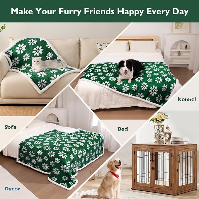 Waterproof Blanket for Dog Puppy Cat, Cute 3D Textured Flower Dog Blanket for Bed Couch Sofa, Soft Liquid Pee Proof Pet Furniture Protector, 30"x40", Green