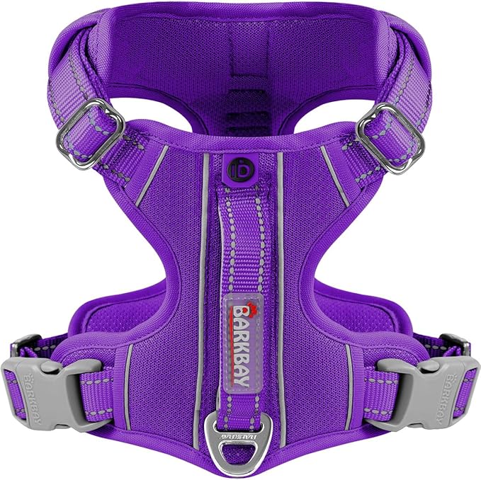 BARKBAY Dog Harness No Pull with ID Tag Pocket - Heavy Duty, Reflective, Easy Control for Large Dogs(Purple,XS)