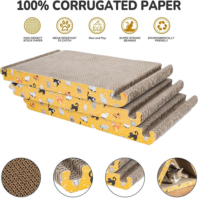 CATISM Cat Scratcher Cat Scratching Board - Foldable - Triangle, 6 Usable Sides Scratchers for Indoor Cats, Durable Recyclable Cats Cardboard Vertical(Pack of 3)