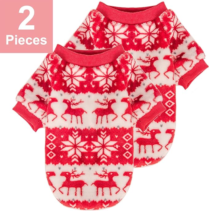 Dog Sweater, 2 Pack Dog Sweaters for Small Dogs or Cats, Girl or Boy, Warm Dog Clothes Shirt Coat for Winter Christmas (Christmas Red, White, X-Small)