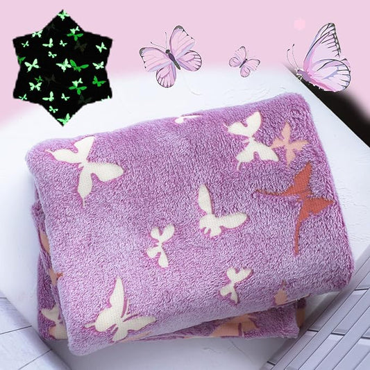 Best Gift Halloween Butterfly Glow in The Dark Throw Blanket with Storage Bag, Best Gift Soft Throw Blanket for Girls Boys, Camping Blanket, Gifts for Children Ages 1-10, Kids Blanket, Purple