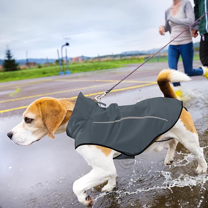 Mile High Life Dog Raincoat, Adjustable Waterproof Reflective Rain Jacket for Small Medium Large Dogs, Lightweight Breathable Pet Rain Coat with Leash Hole(Dark Gray,L Chest 32-40")