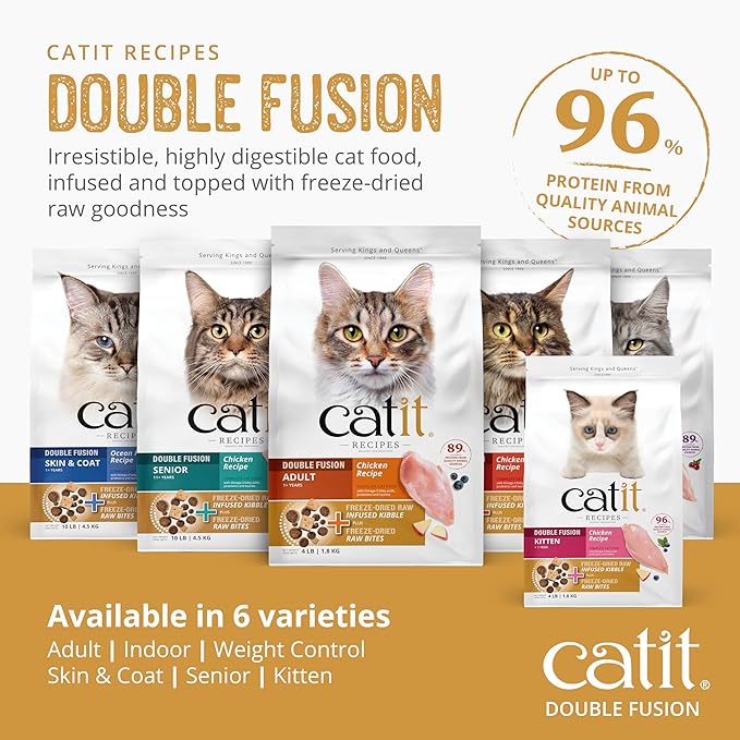 Catit Recipes Double Fusion Adult Cat Food – Chicken Recipe, High-Protein, Freeze-Dried Raw Toppings, No by-Products, Minimally Processed for Optimal Nutrition, 10 lb