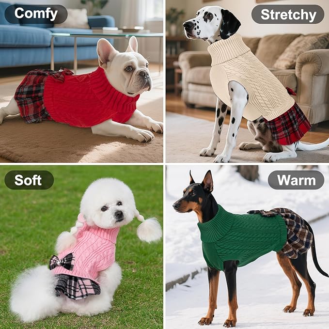 KYEESE Dog Sweater Stretchy Knitwear Pet Sweater Dress Thick Dog Sweaters for Small Dogs Male Comfy Dogs Clothes with Bowtie Soft Turtleneck Cat Sweaters Warm Pullover Pet Coats, Black, Small