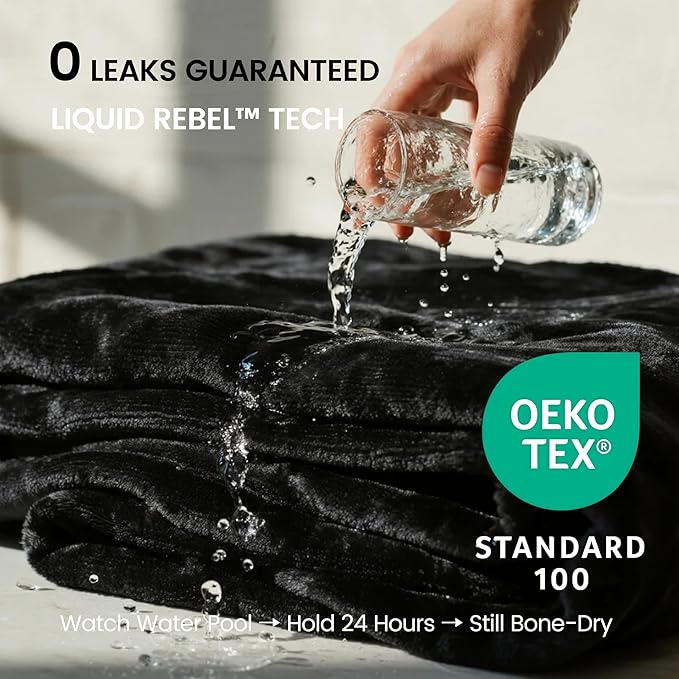 gogobunny Waterproof Bed Blanket, Reversible Sherpa Fleece Throw Blanket for Dog Puppy Cat, Furniture Cover Protects Bed Couch Sofa from Liquid Pee and Pet Fur (Black, 90x90 inches)