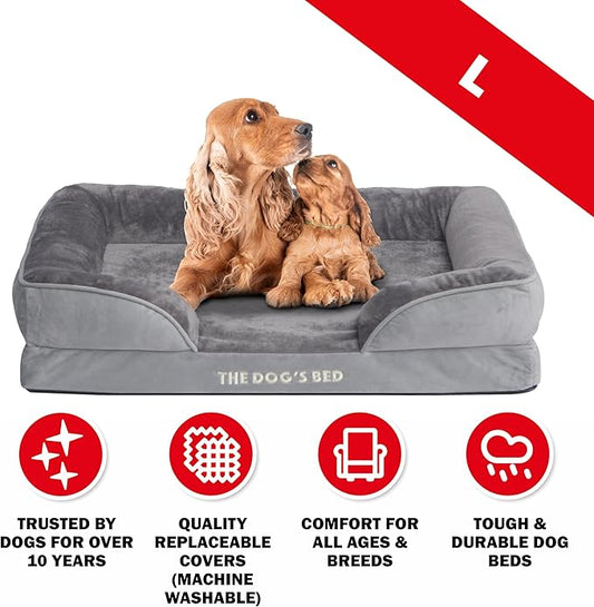 The Dog’s Bed, Orthopedic Standard Foam Waterproof Dog Bed with Standard Support, Large Silver Grey Plush, Waterproof, Supportive Dog Bed with Replaceable Covers