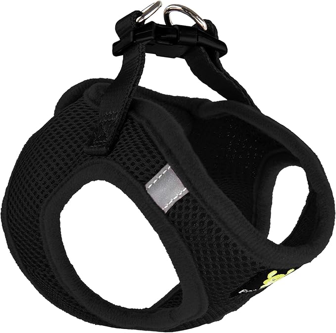 EcoBark Step in Dog Harness - Eco-Friendly Teacup Dog Harnesses for XXS, XS, and Small Dogs - Reflective and Adjustable Mini Body Halter Vest -Tiny Soft Mesh Toy Breed Harness (XXXS, Black)