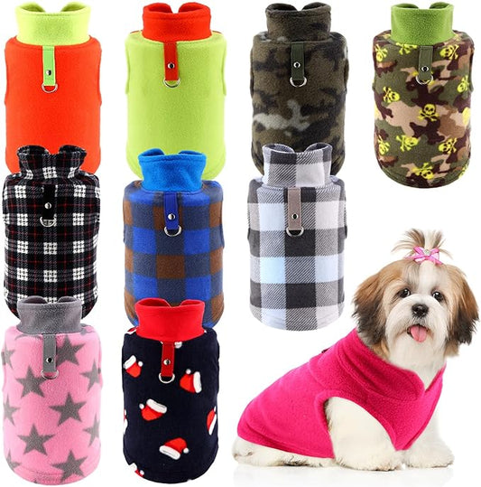 Reginary 10 Pack Medium Dog Sweaters Fleece Pet Dog Clothes with Leash Ring Soft Warm Winter Puppy Plaid Shirt(Bright)