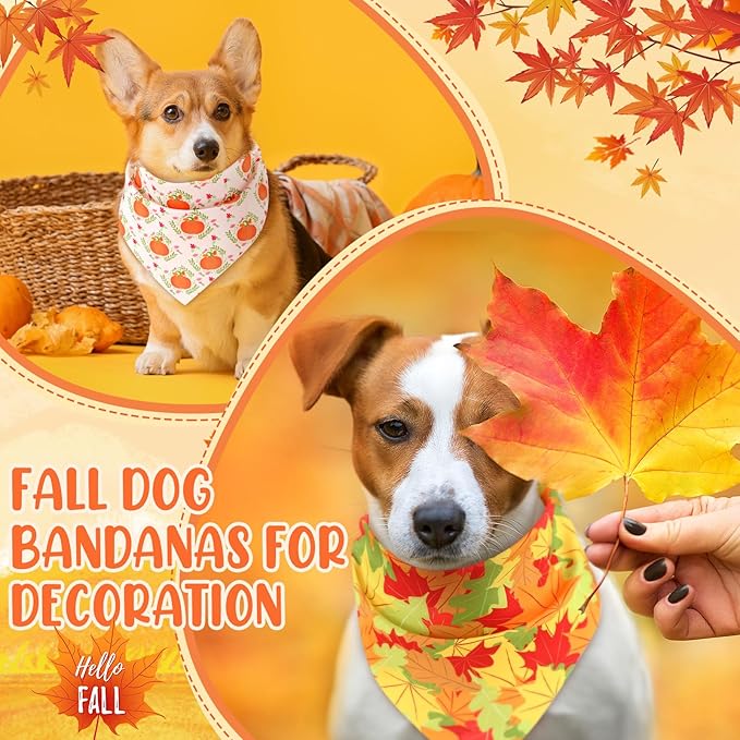 Preboun 50 Pcs Fall Pumpkin Dog Bandana Bulk Maple Leaves Bandana for Dogs Triangle Kerchief Bib Scarf for Small Medium Large Pet Thanksgiving Costume Accessories, 25 Styles (19.7 x 13.8 x 13.8 Inch)
