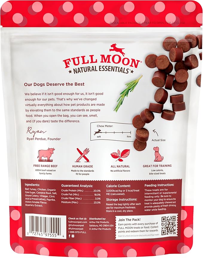 Full Moon All Natural Human Grade Dog Treats, Essential Beef Savory Bites, 14 Ounce