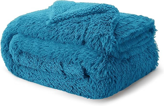 Bedsure GentleSoft Fluffy Bright Blue King Size Blanket for Bed, Thick Soft Sherpa Faux Fur Fleece Bedding Fuzzy Plush Winter Warm Heavy Large King Blanket, Cozy Blue Gifts for Men Women, 108x90