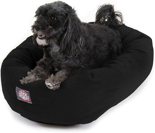 Majestic Pet 24 Inch Suede Calming Dog Bed Washable 24x19x7 (Inch) – Cozy Soft Round Donut Dog Bed with Spine Support for Dogs to Rest Their Head - Pet Bed Small – Black