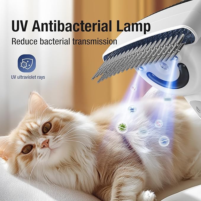 Deshedding Dog Brushes & Cat Grooming Brush – Double-Sided Spray Pet Hair Brush with UV Sterilization, Waterproof, Rechargeable - Suitable for Pet Hair Removal Tools with Long or Curly Fur