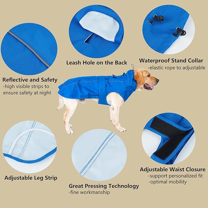 Adjustable Waterproof Dog Raincoat for Dogs,Lightweight Pet Rain Jacket Puppy Clothes with Reflective Strip for Small Medium Large Dogs (Pink, X-Large)