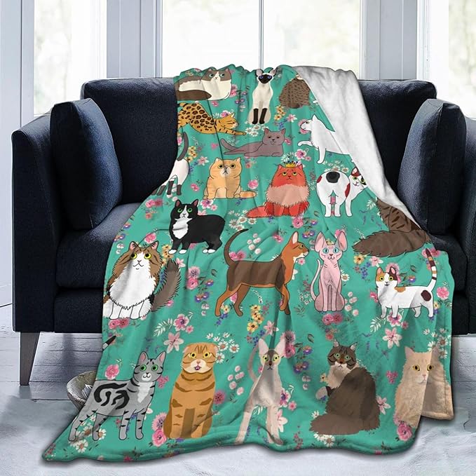 Cat Gifts Blanket 80"X60" Bed Throw Blanket Soft Lightweight Cozy Warm Blankets for Kids Teens Men Women