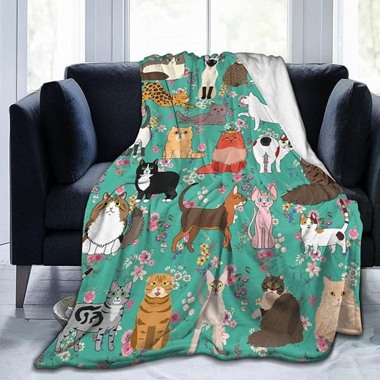 Cat Gifts Blanket 80"X60" Bed Throw Blanket Soft Lightweight Cozy Warm Blankets for Kids Teens Men Women